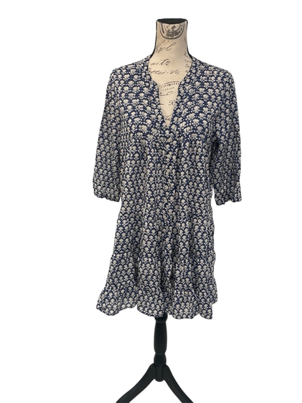 J.Crew Re-Imagined Blue Floral Mini Dress Cotton Button Front Boho Medium